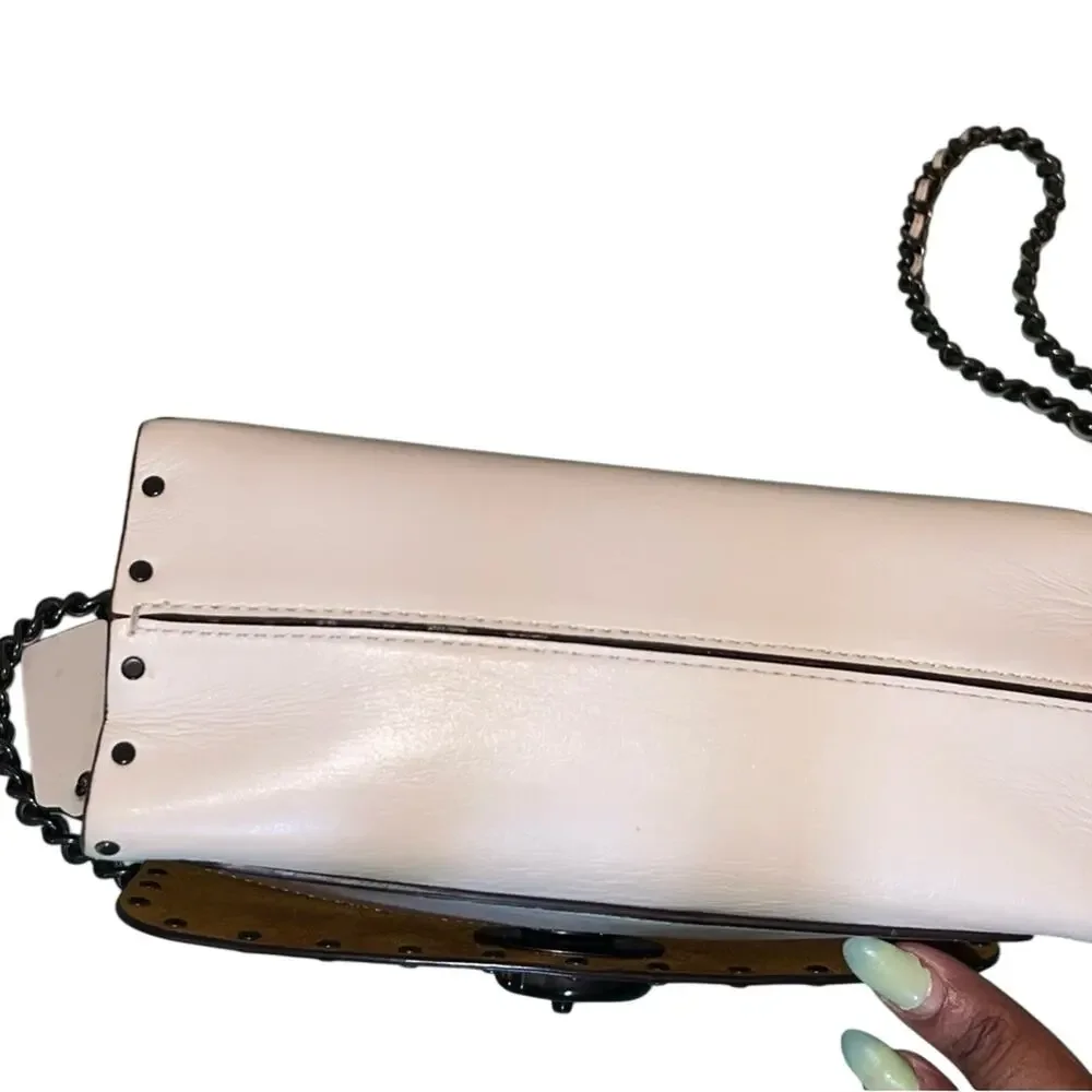 Coach Parker 18 Rivets Bone Blush Gunmetal Chain EUC Crossbody Mini Bag